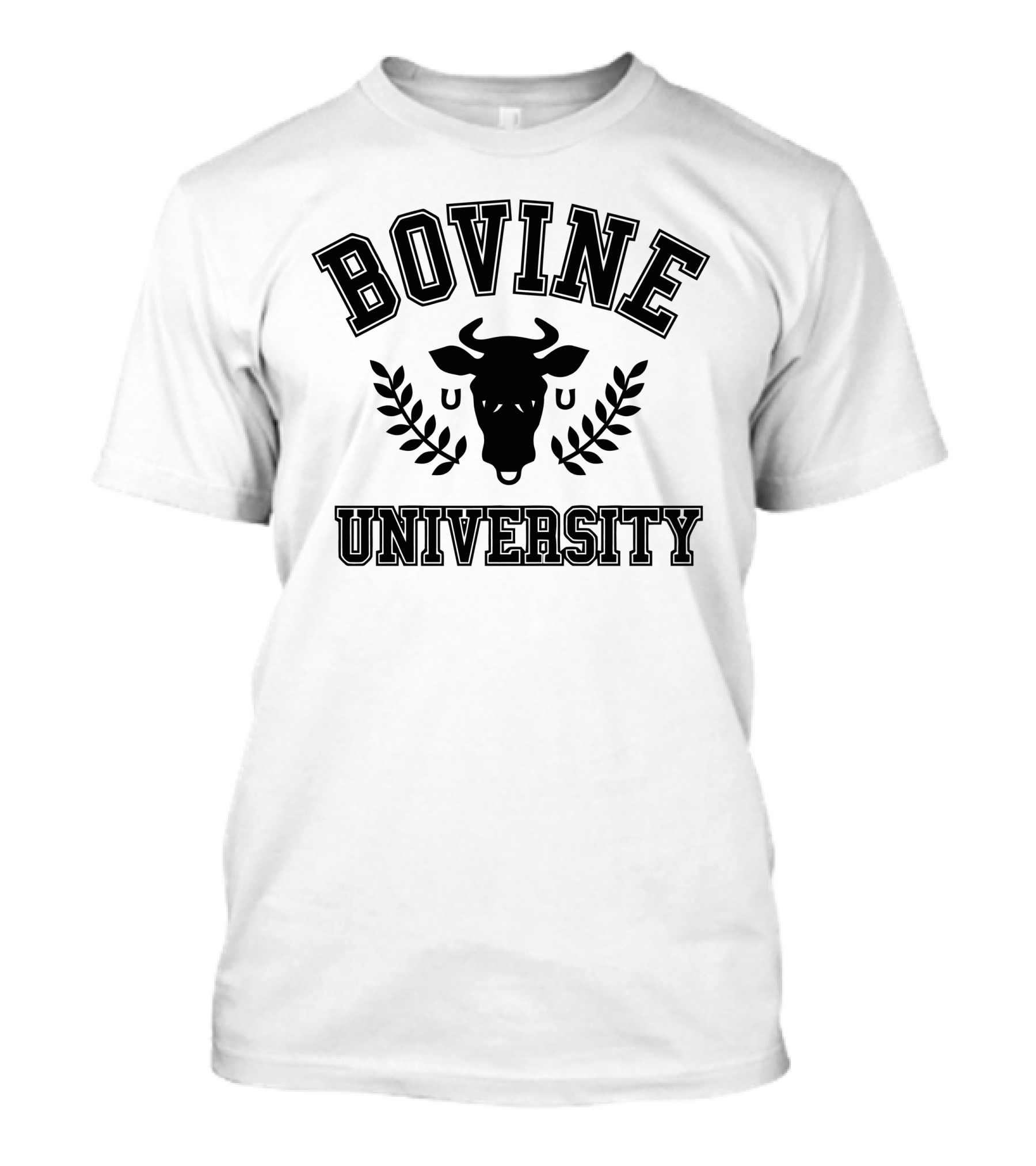 Bovine University Cow Logo With Laurel Wreath T-Shirt