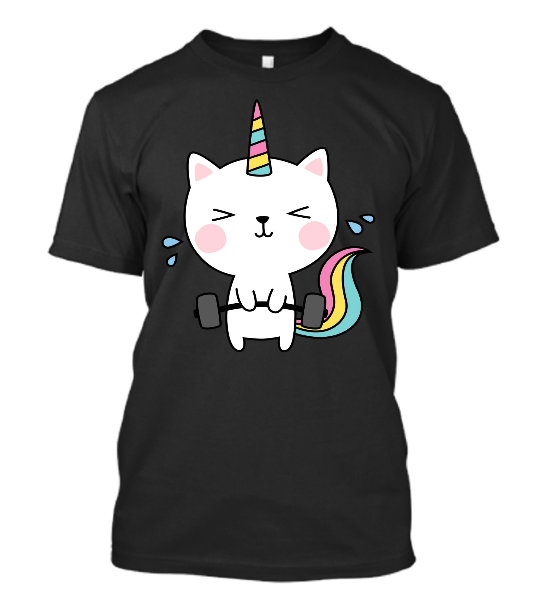 Cat Unicorn Gym Workout Rainbow Caticorn Lifting Weights T-Shirt