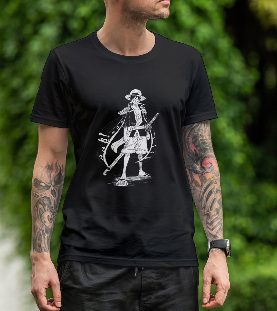 D Manky Luffy Pirate Anime Sword Hat Cape T-Shirt