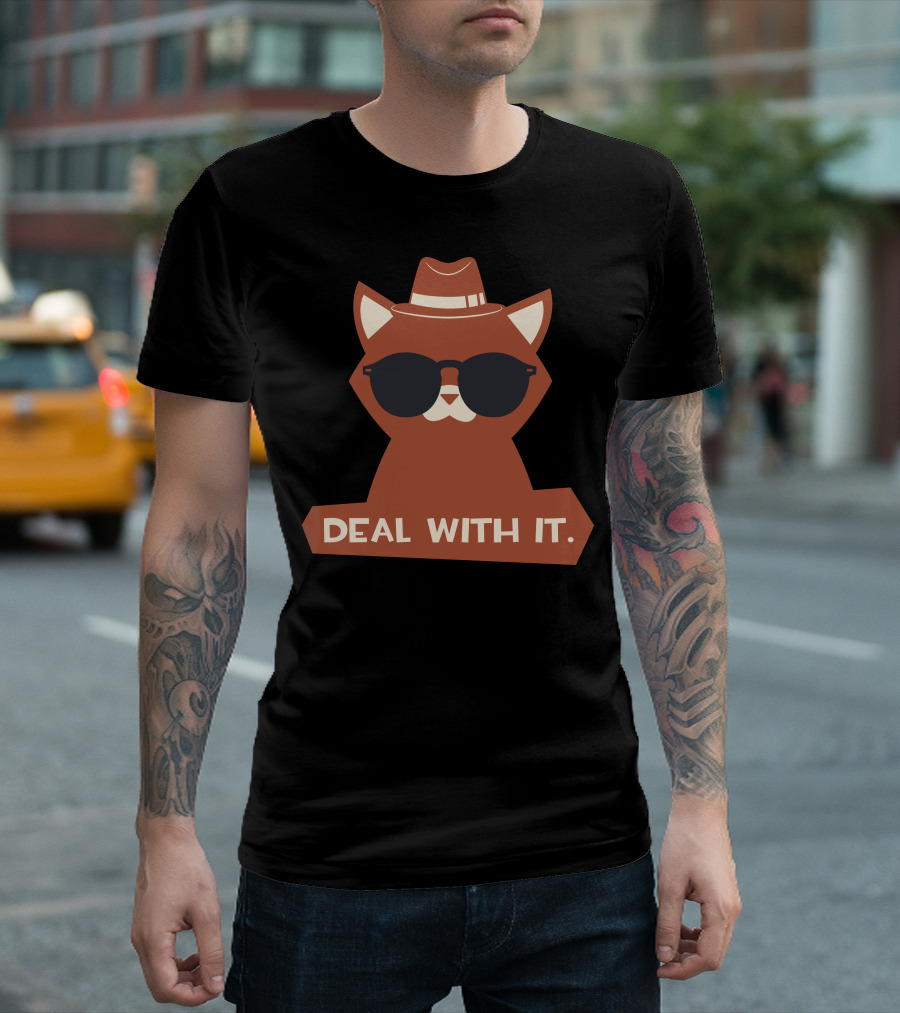 Cat in Sunglasses and Hat Deal With It T-Shirt