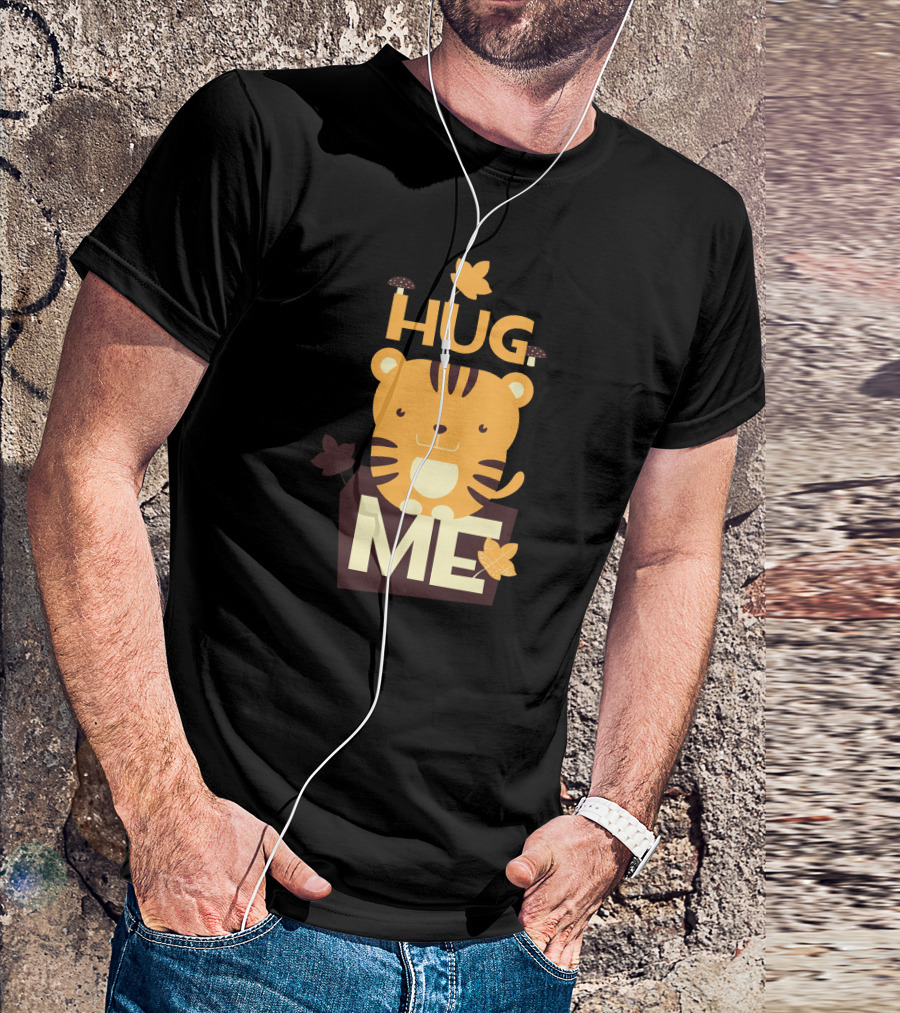 Hug Me Tiger With Autumn Leaves And Mushrooms T-Shirt