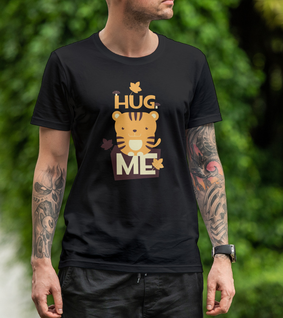 Hug Me Tiger With Autumn Leaves And Mushrooms T-Shirt