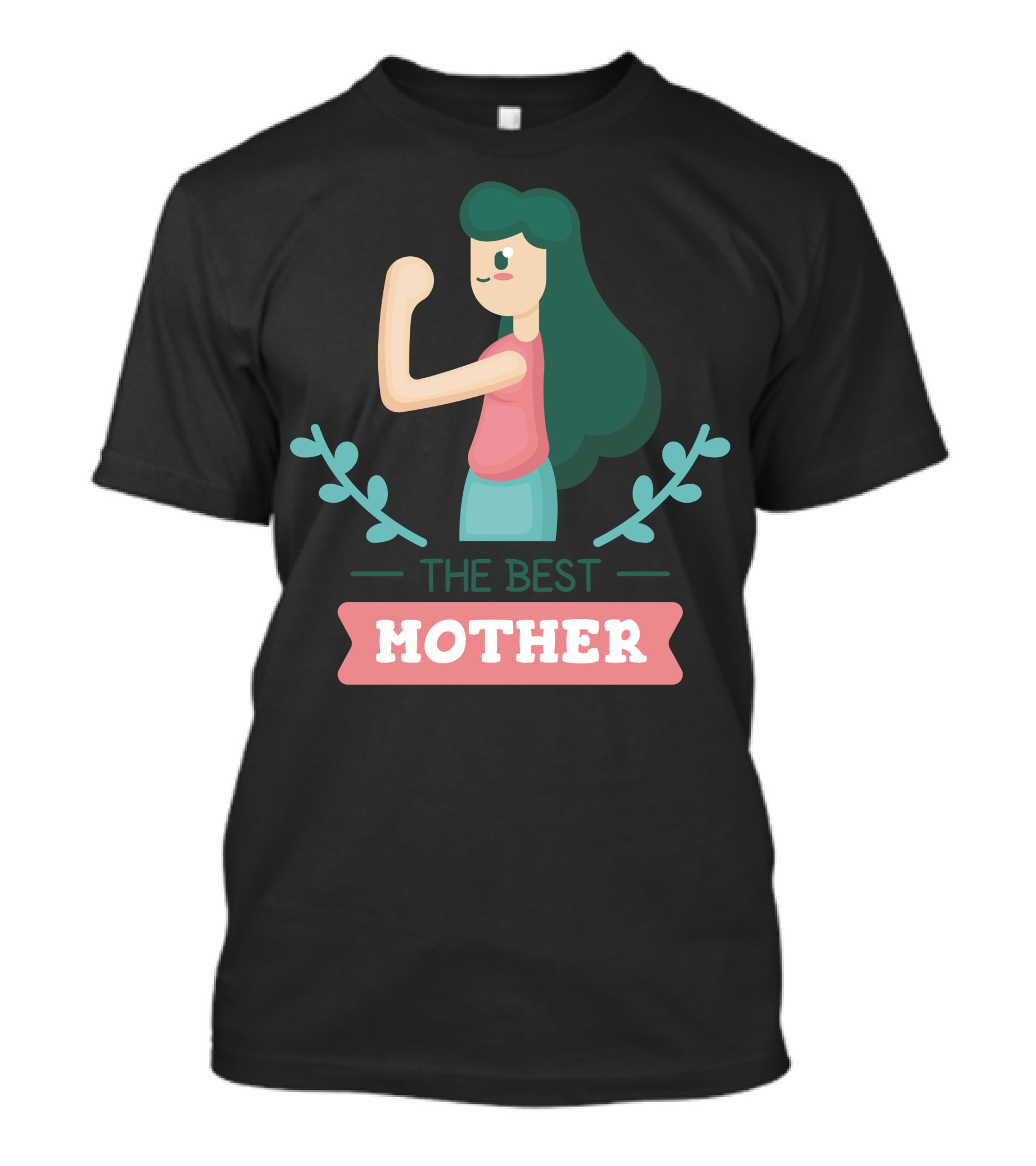 THE BEST MOTHER Empowered Woman With Flexing Arm And Floral Elements T-Shirt