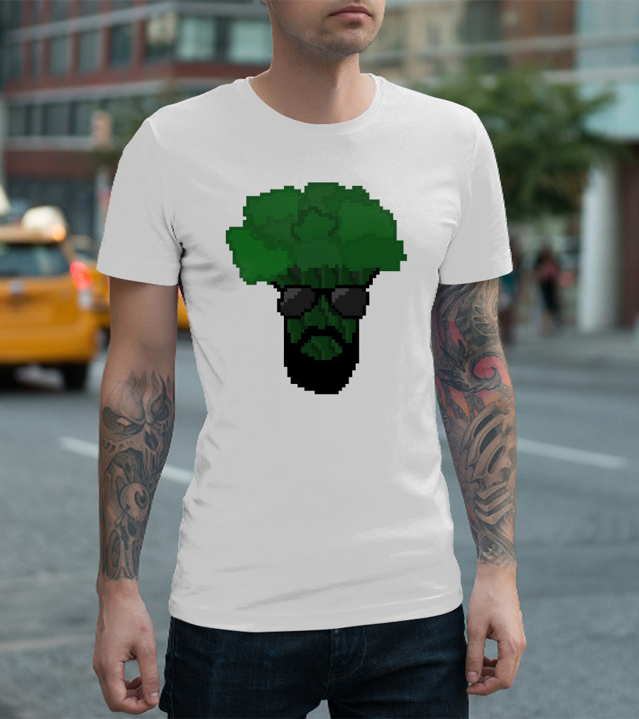 Broccoli Pixel Art Cool Shades Beard Avatar T-Shirt