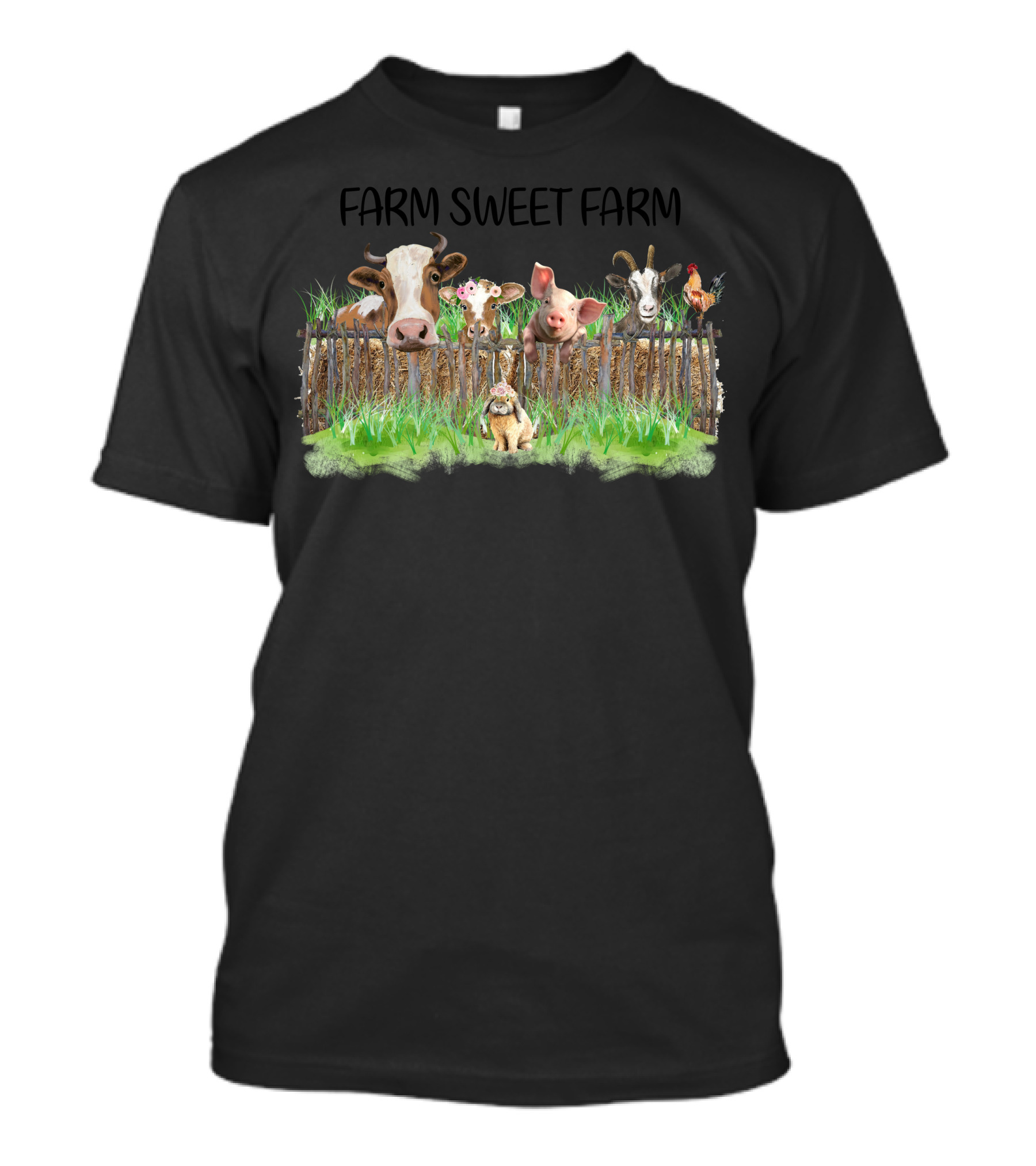 Farm Sweet Farm Cow Pig Goat Chicken Line Up T-Shirt