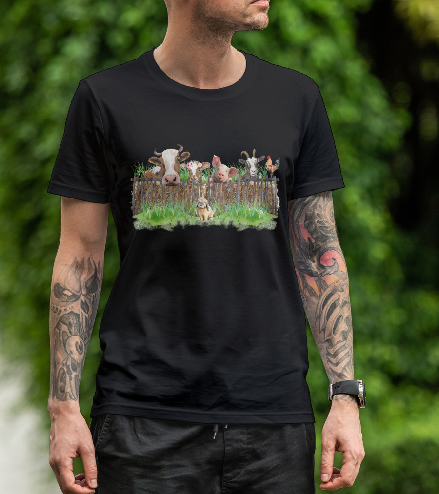 Farm Sweet Farm Cow Pig Goat Chicken Line Up T-Shirt