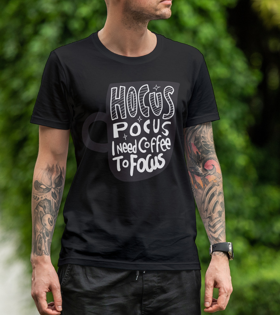 Hocus Pocus Coffee Focus With Stars On Black Cup T-Shirt