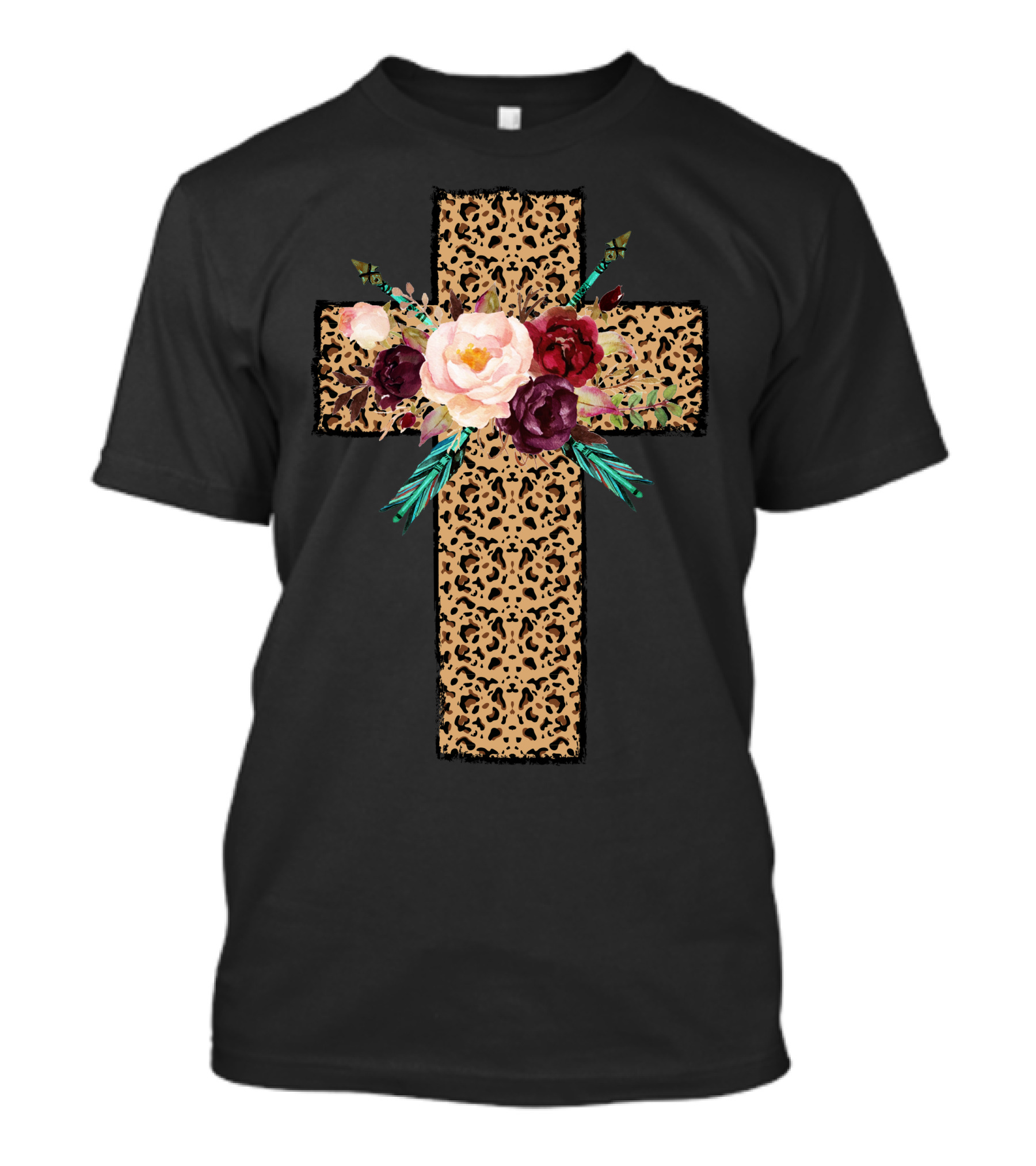 Leopard Cross Floral Pattern Blossoms T-Shirt