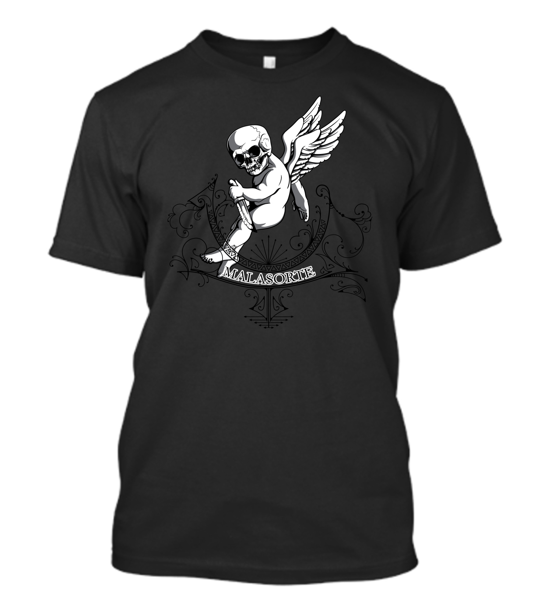 Malasorte Winged Skull Cherub With Dagger T-Shirt