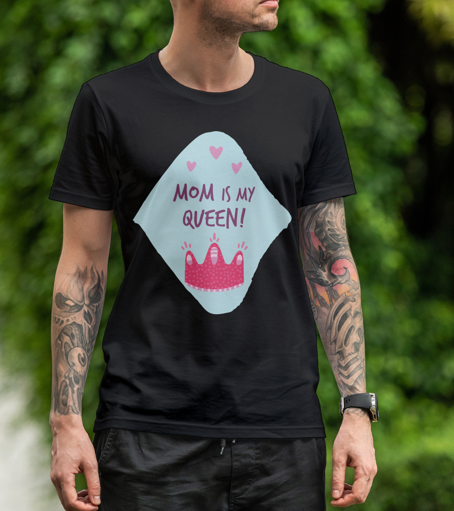 Mom Is My Queen Pink Crown Hearts T-Shirt