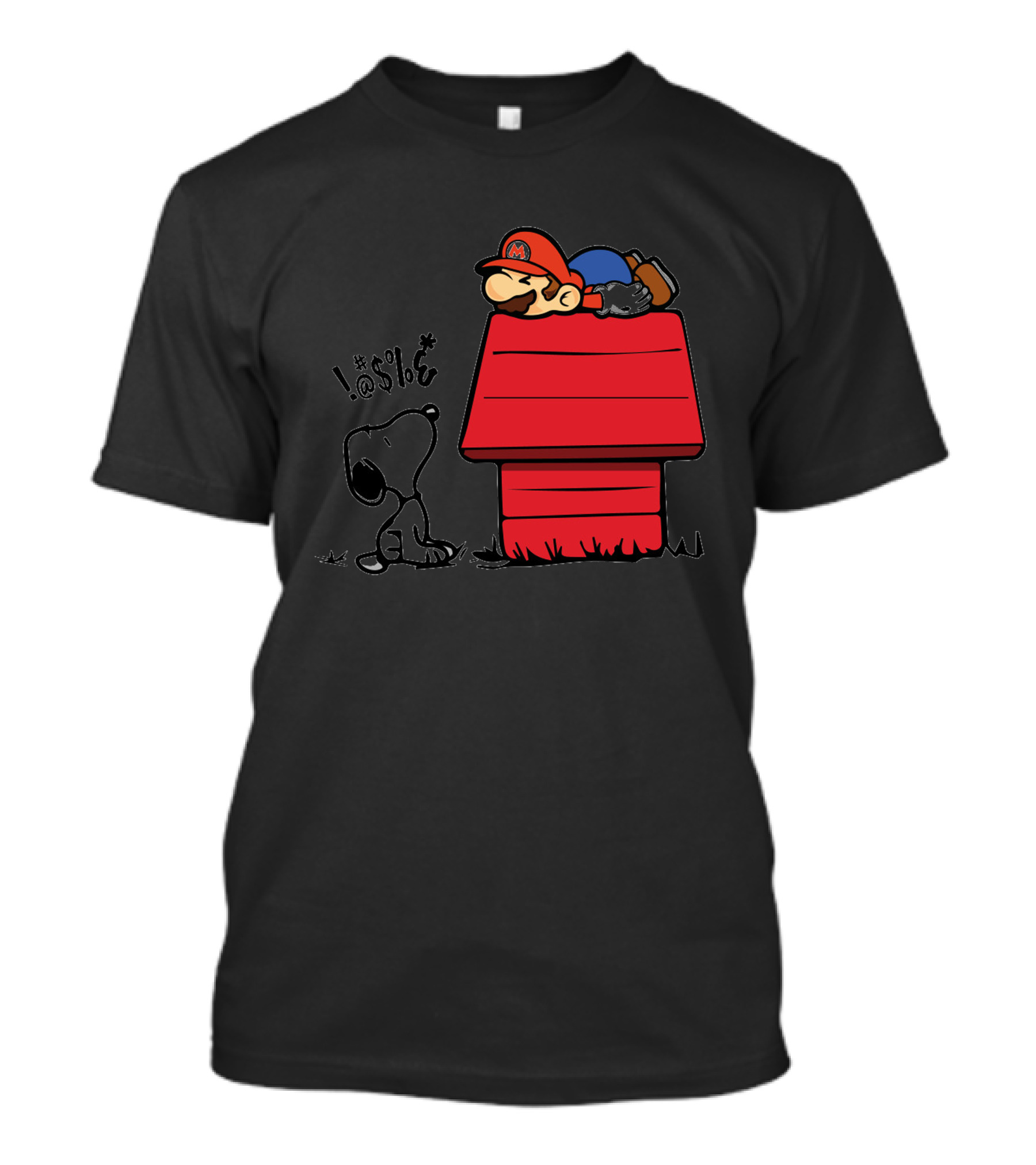 Snoopy And Lazy Mario On Doghouse With Comic Symbols T-Shirt