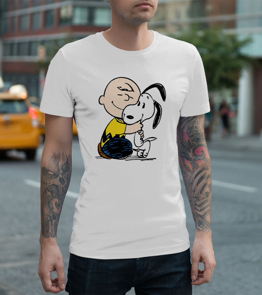 Charlie Brown and Snoopy Hugging Peanuts Characters T-Shirt