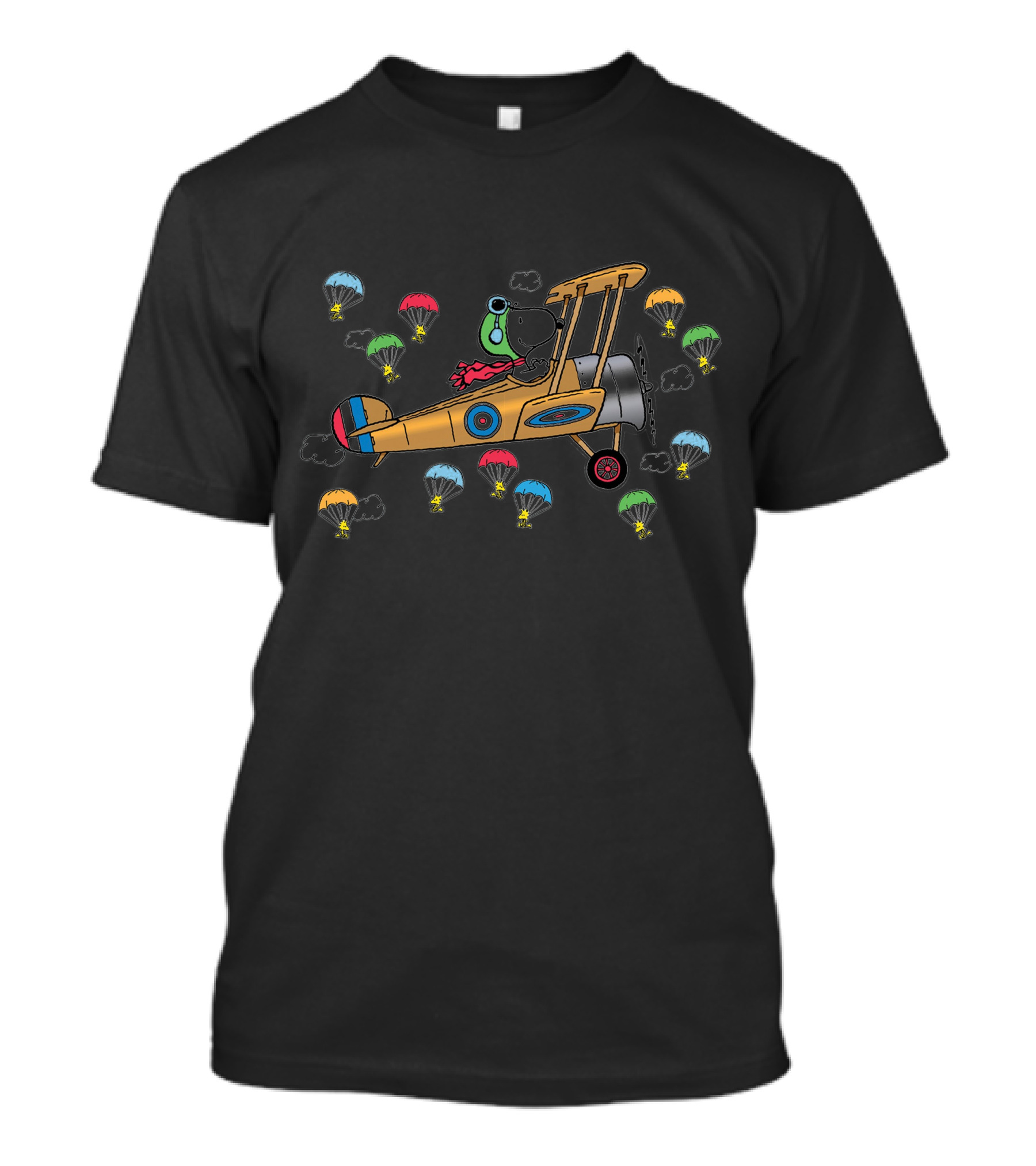 Snoopy Flying Ace Biplane With Parachuting Woodstock T-Shirt