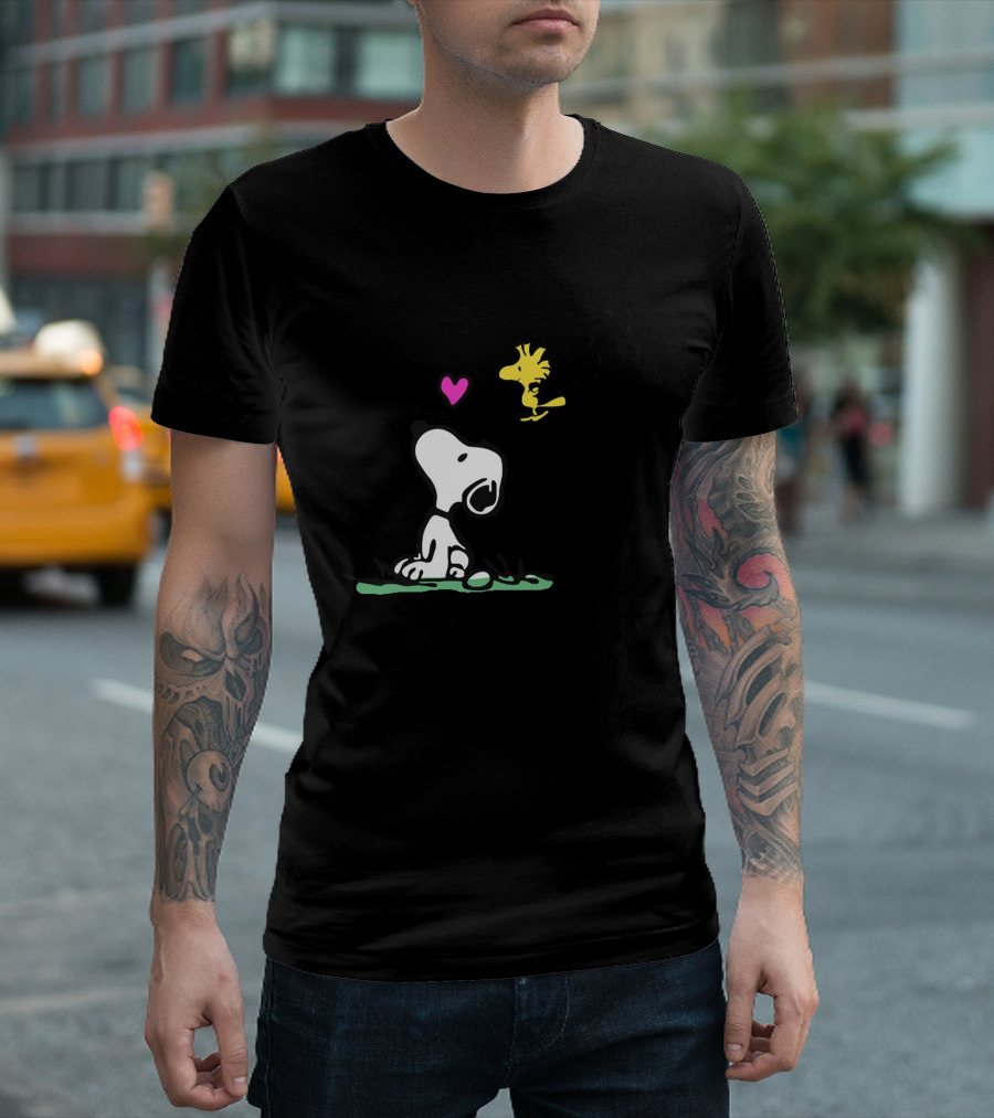 Snoopy And Woodstock Waiting For Love With Heart T-Shirt