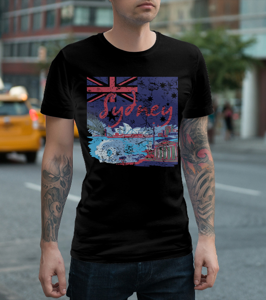 Sydney Australia Flag and Iconic Landmarks Collage T-Shirt