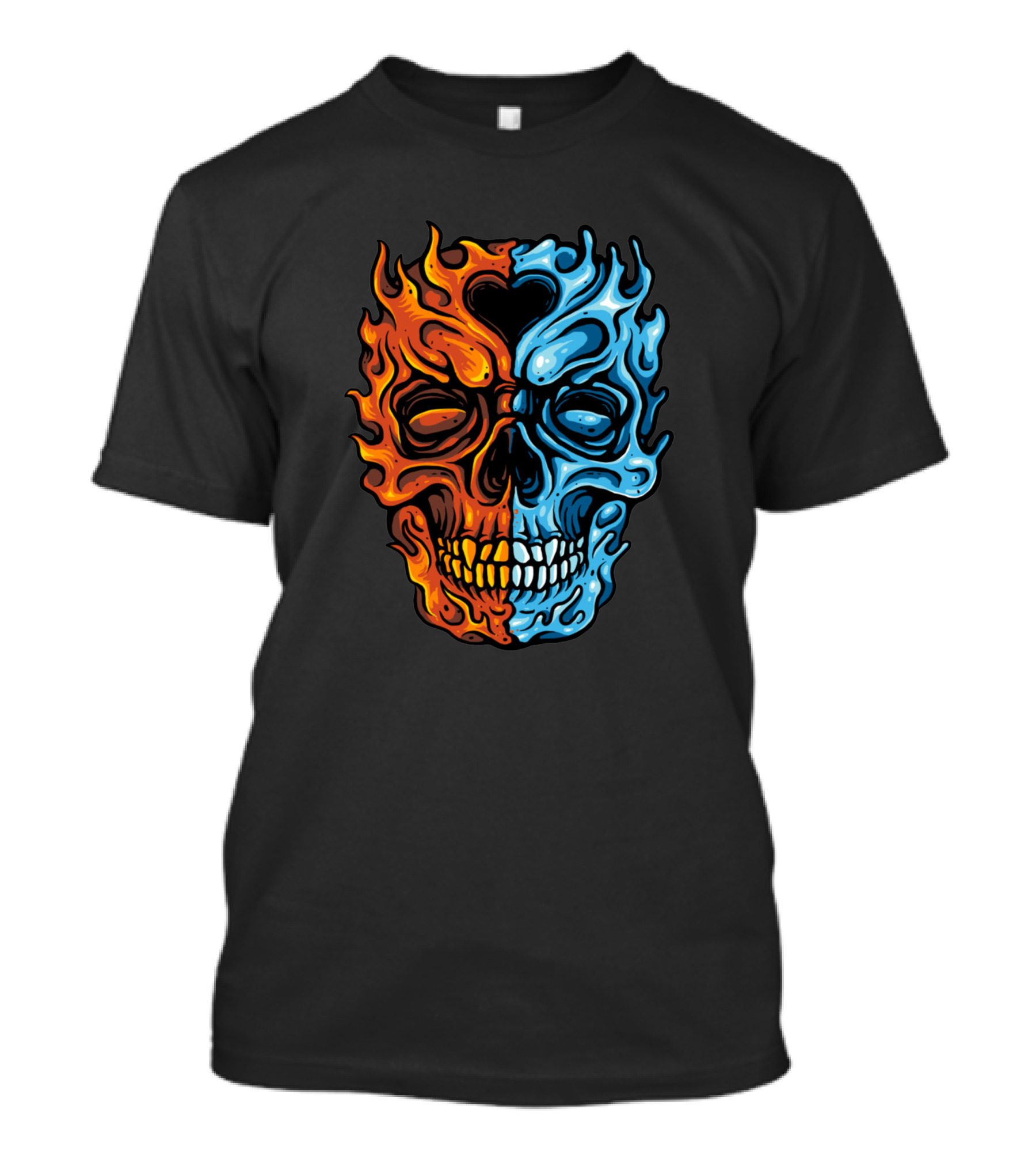 Water Fire Skull Flaming Duality T-Shirt