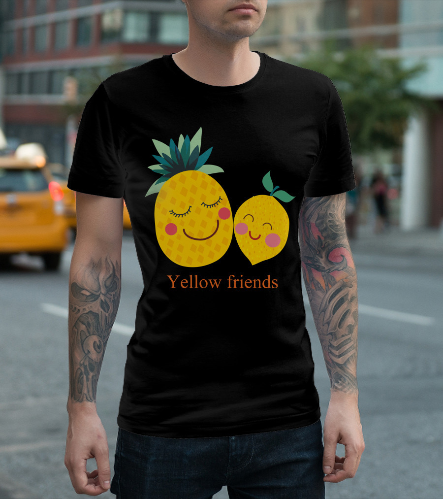 Yellow Friends Pineapple and Lemon Smiling Faces T-Shirt