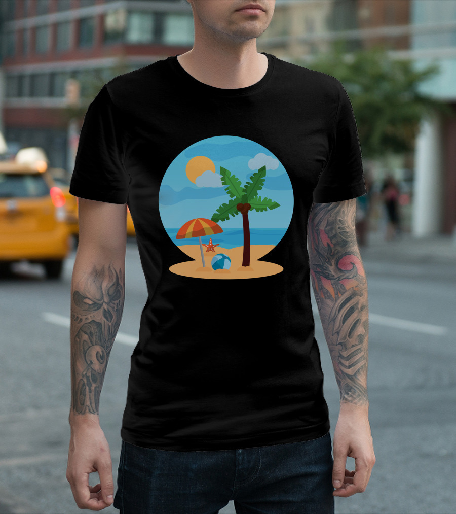 Beach Love Palm Tree Ocean Sun Sand Umbrella Starfish T-Shirt