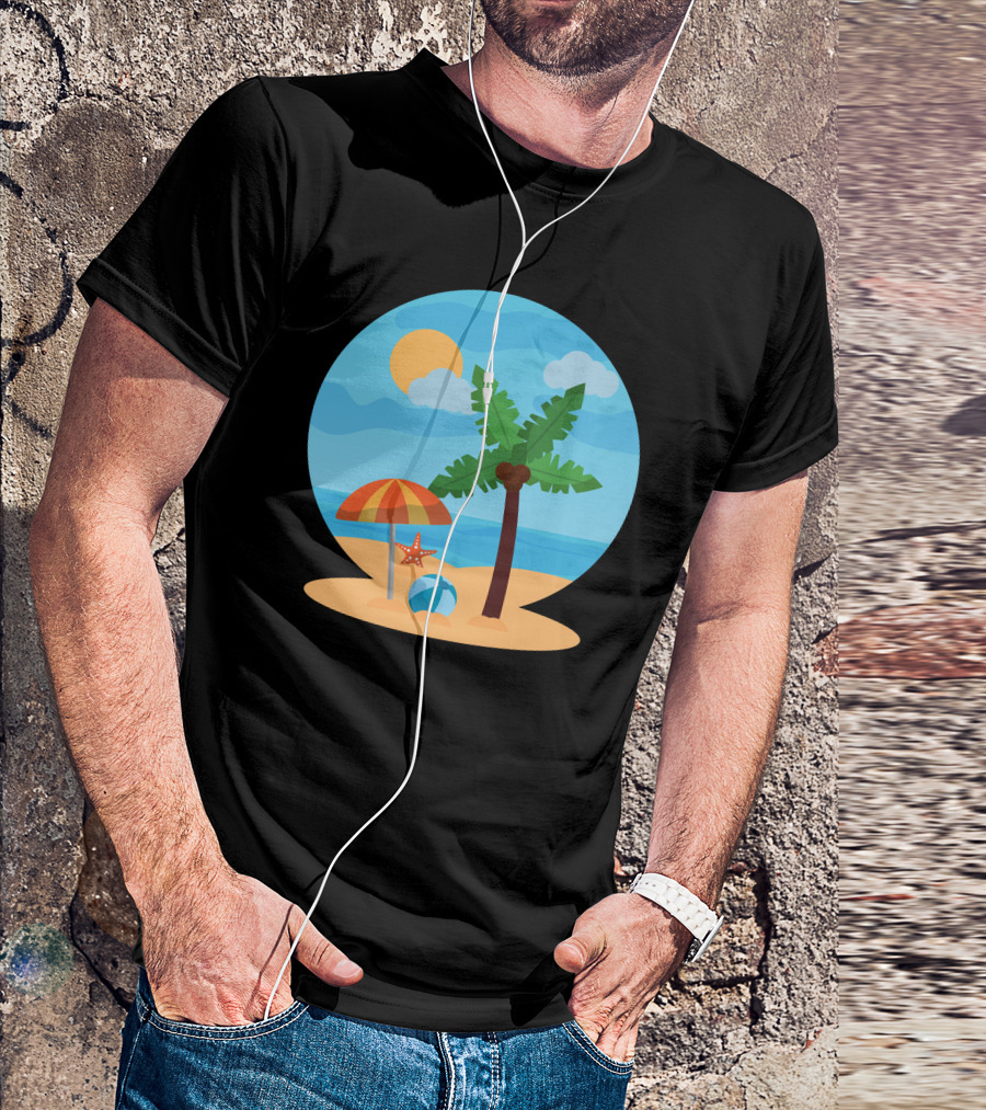 Beach Love Palm Tree Ocean Sun Sand Umbrella Starfish T-Shirt