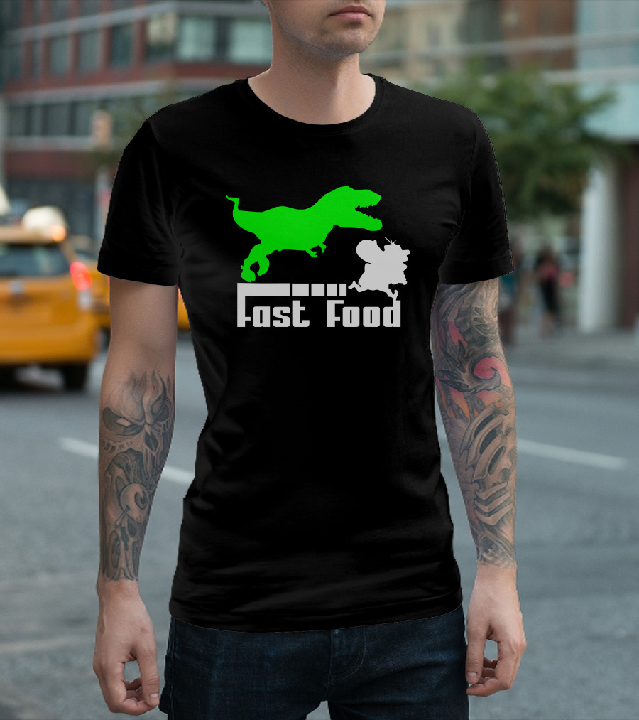 Fast Food Dinosaur Chase Fun T-Shirt