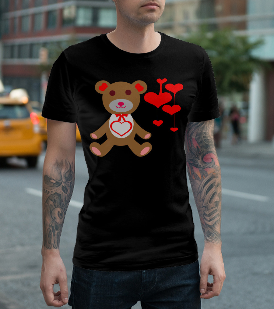 Happy Valentine Day Teddy Bear with Heart Balloons T-Shirt