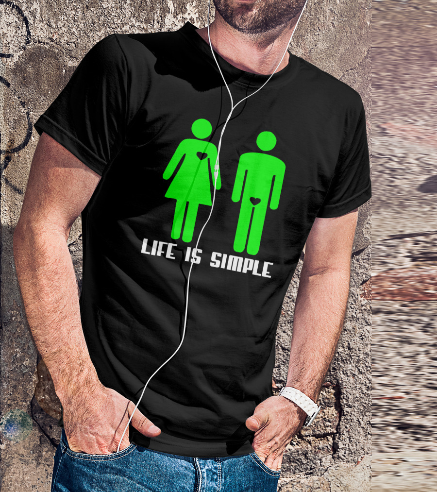 Life Is Simple Green Figures With Hearts T-Shirt