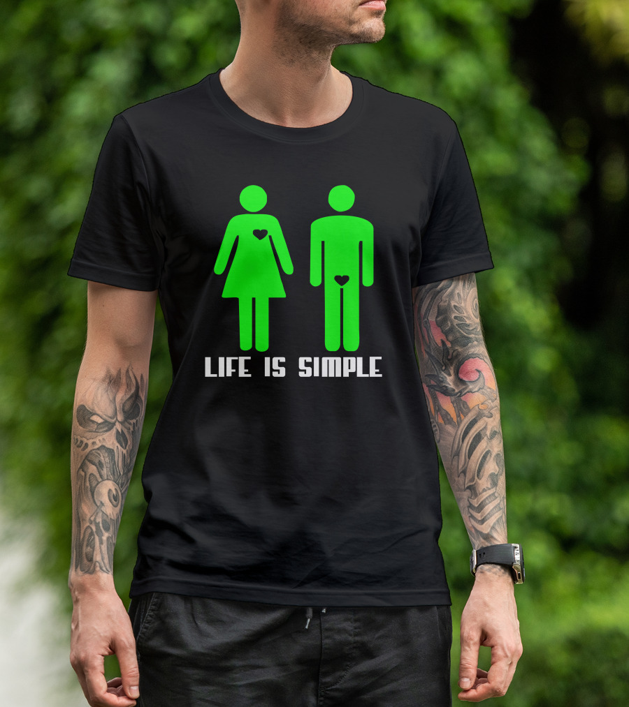 Life Is Simple Green Figures With Hearts T-Shirt
