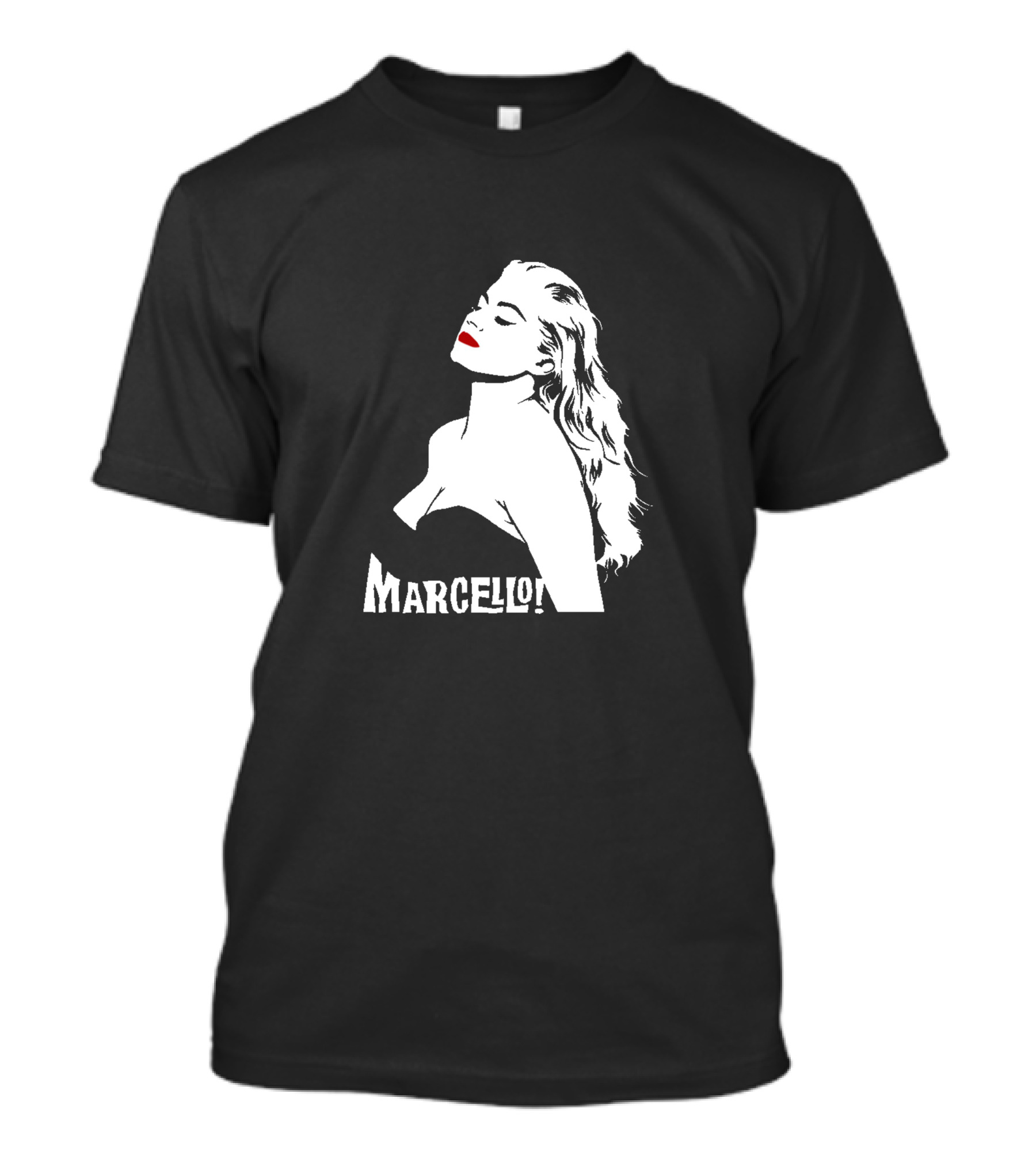 Marcello Iconic Black And White Portrait With Red Lips T-Shirt