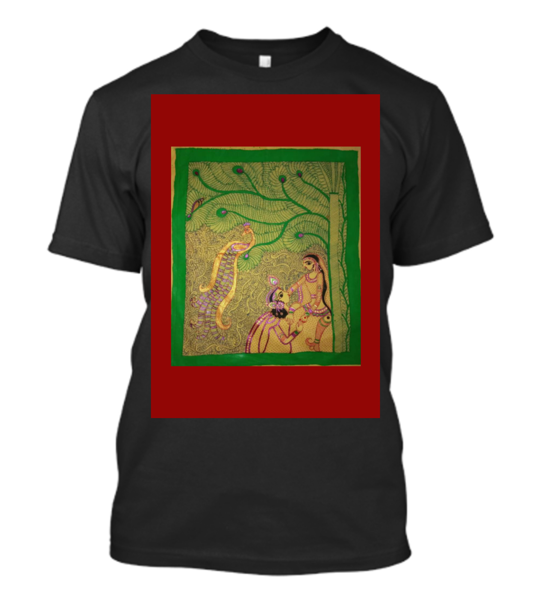 Mithila Art Of India Traditional Folk Style With Nature And Figures T-Shirt