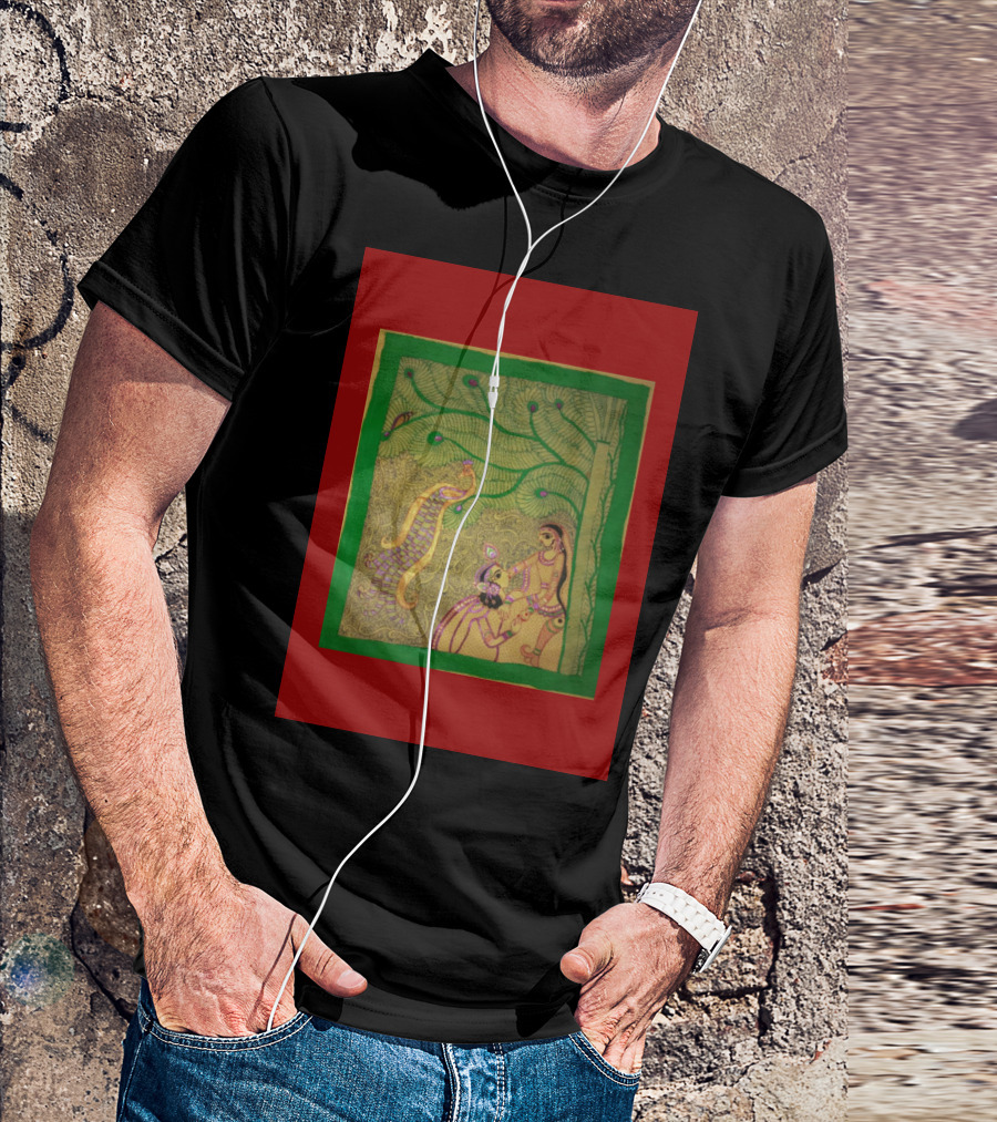 Mithila Art Of India Traditional Folk Style With Nature And Figures T-Shirt