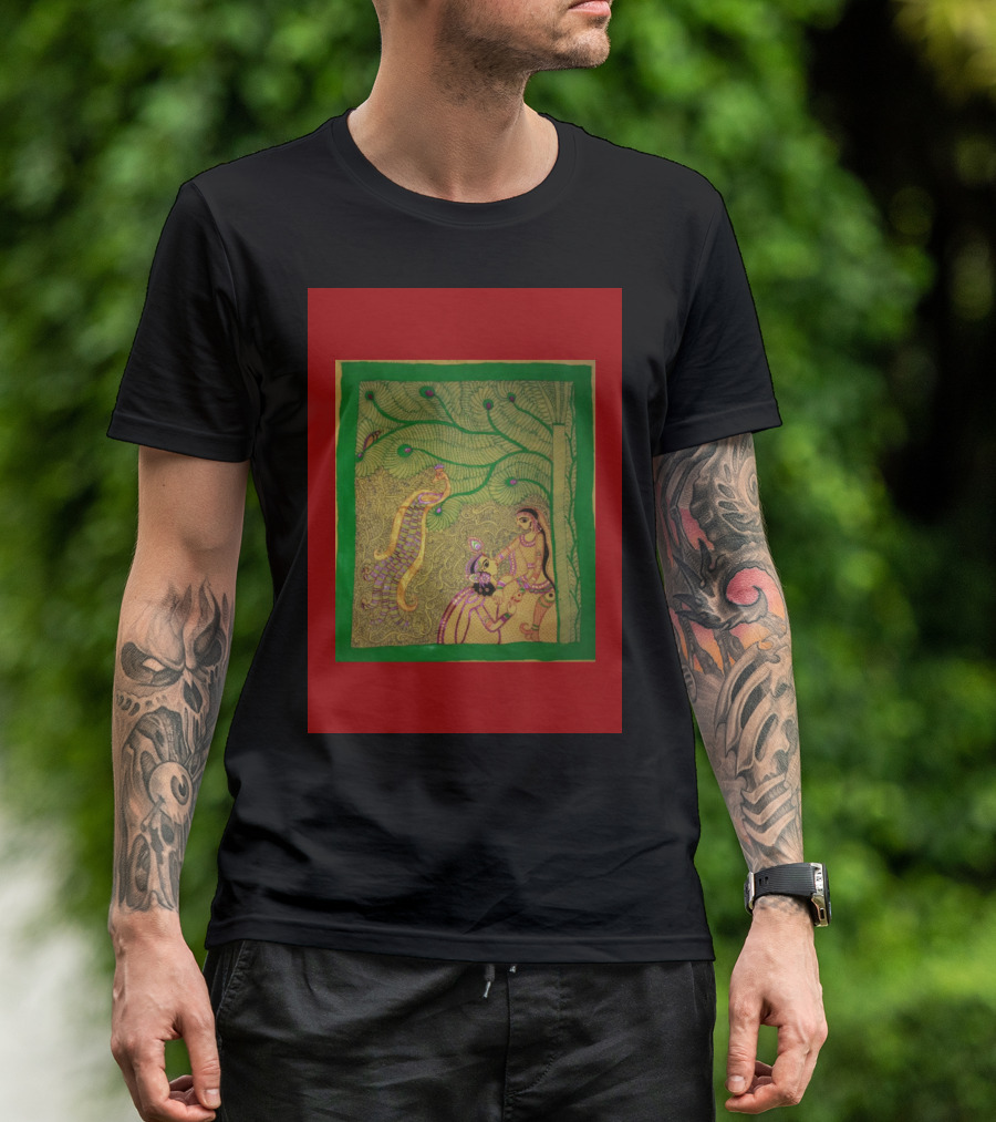 Mithila Art Of India Traditional Folk Style With Nature And Figures T-Shirt