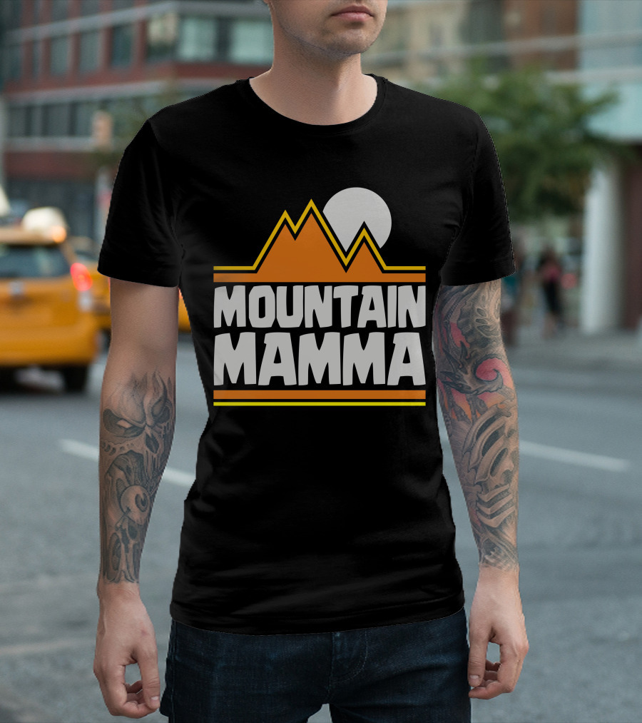 Mountain Mamma Retro Orange Peaks And Sun T-Shirt