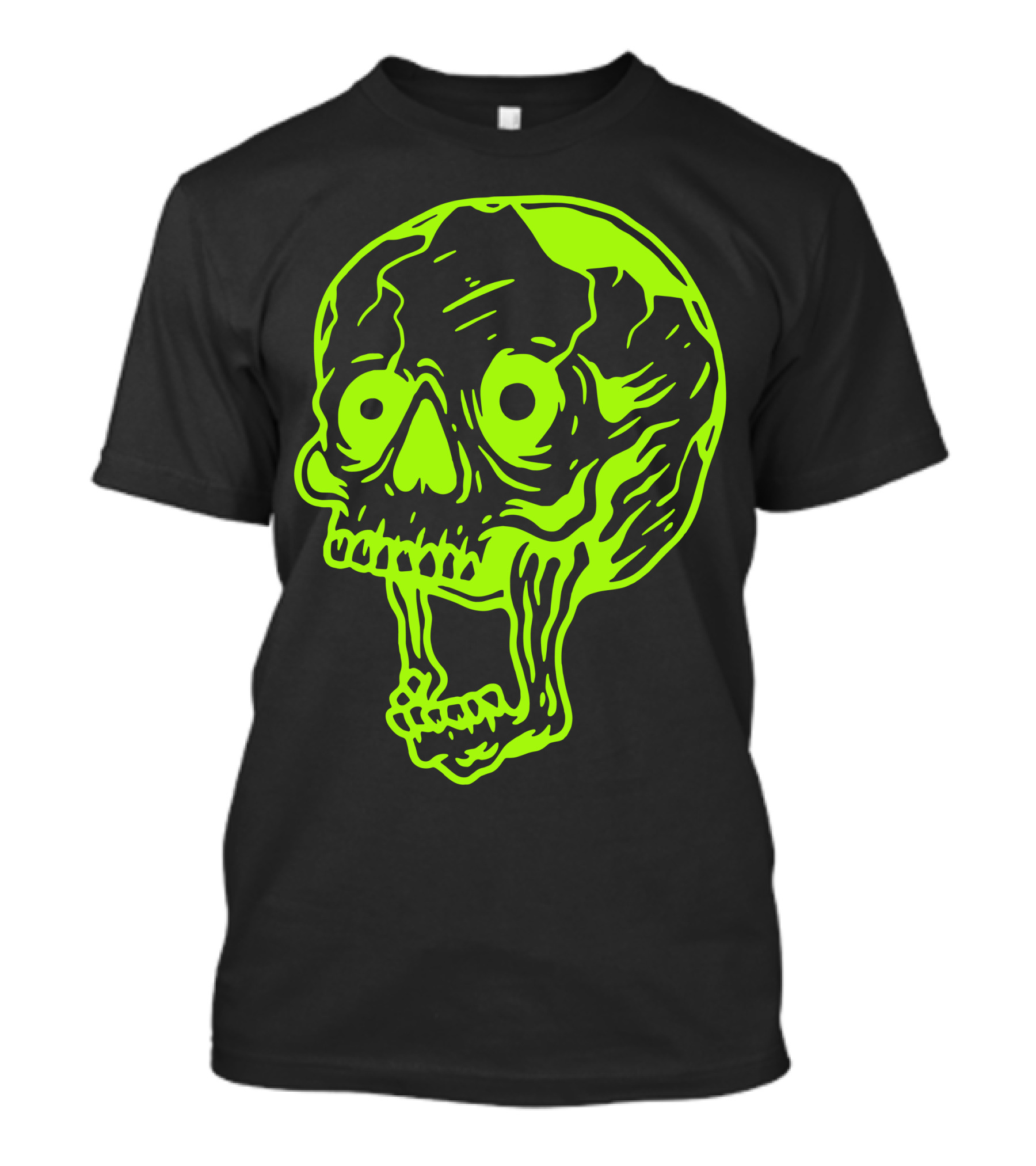 Neon Skull Graphic Art Lime Green Contrast T-Shirt