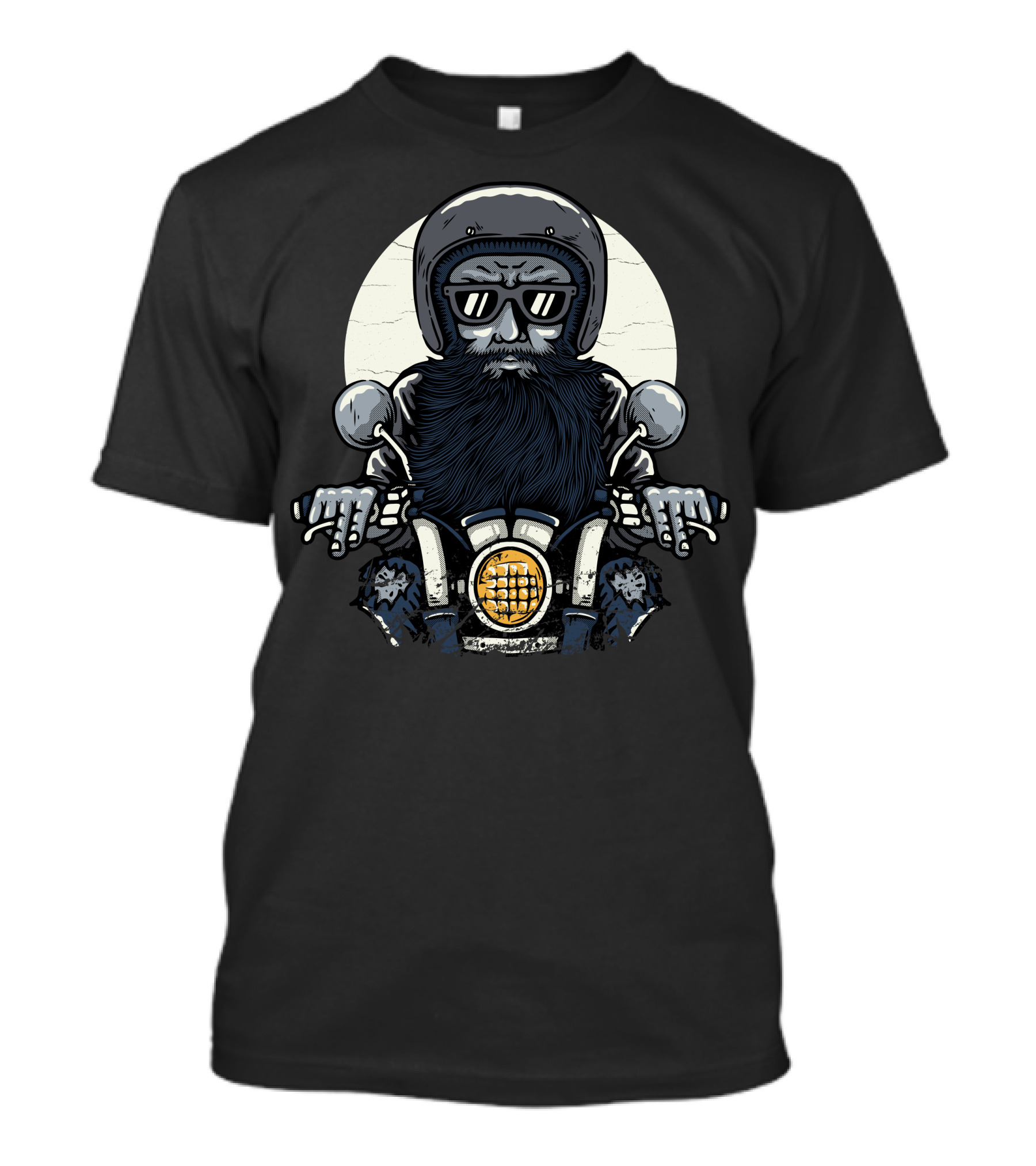 Old Biker With Helmet Riding Motorcycle In Front Of Full Moon T-Shirt