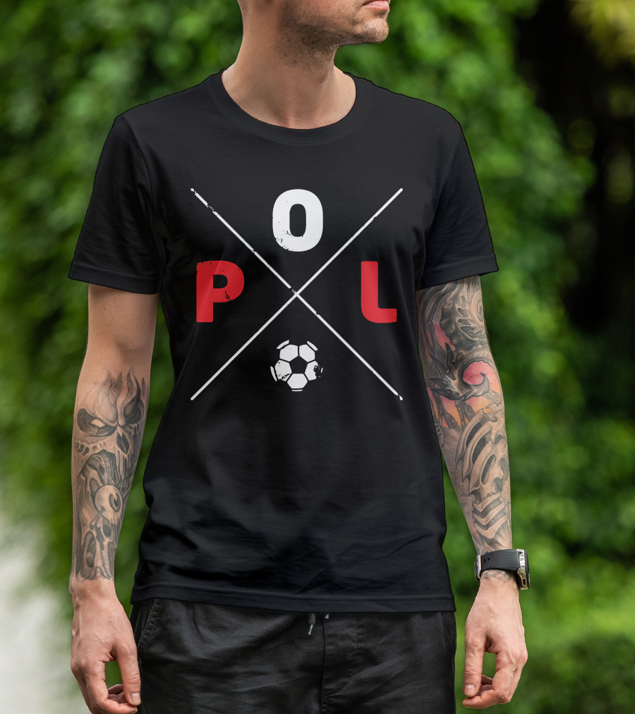 Poland Soccer Ball POL Text Cross T-Shirt