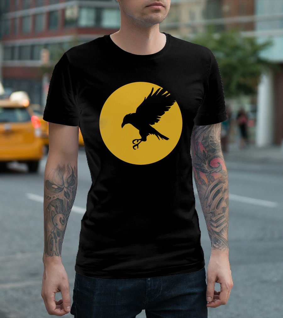 Raven Silhouette Against Yellow Moon Background T-Shirt