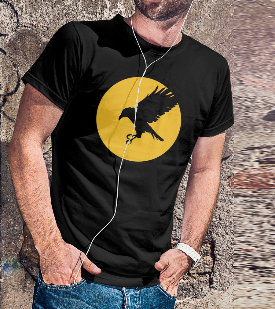 Raven Silhouette Against Yellow Moon Background T-Shirt