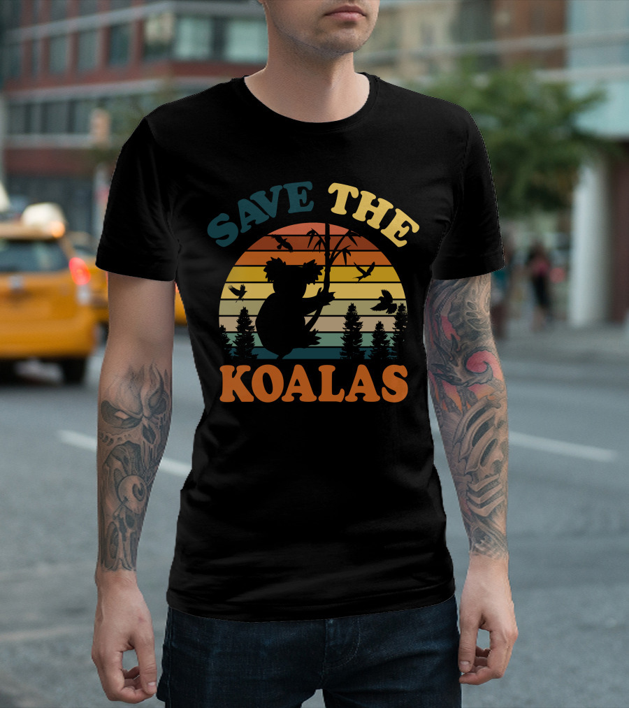 Save The Koalas Sunset Silhouette with Trees and Birds T-Shirt
