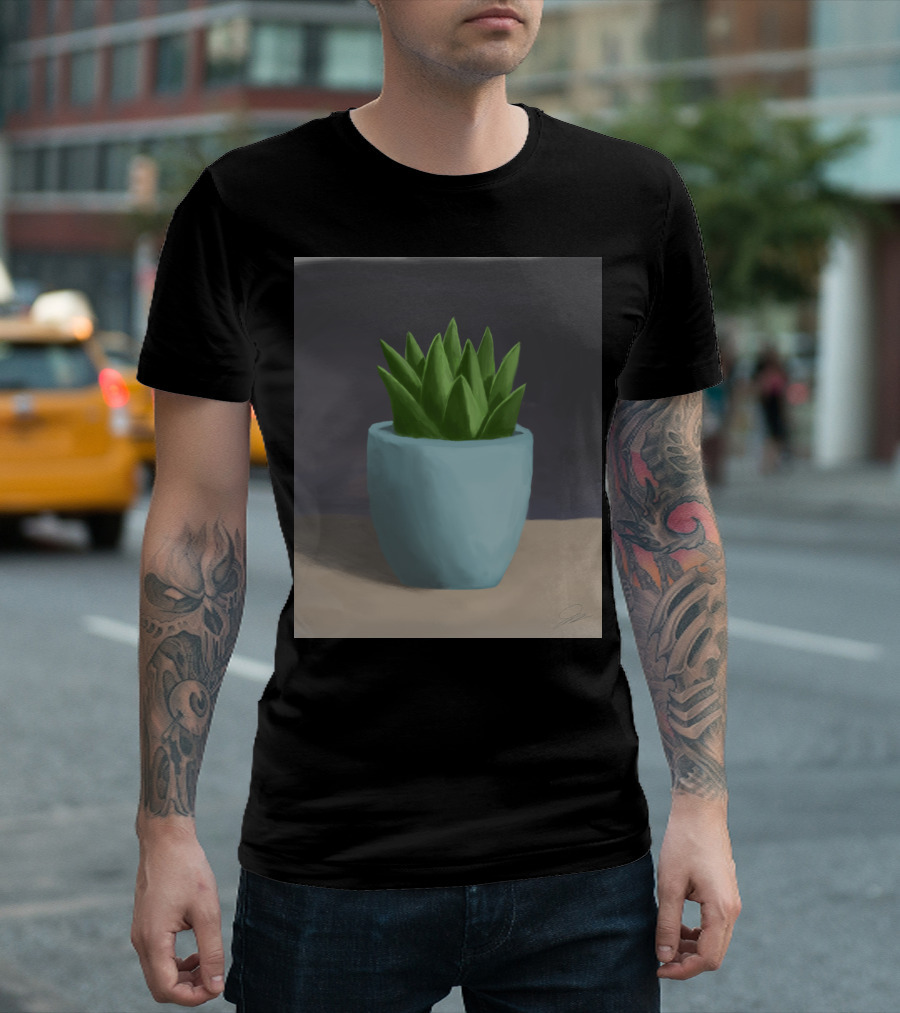 Signature Green Plant In Blue Pot T-Shirt
