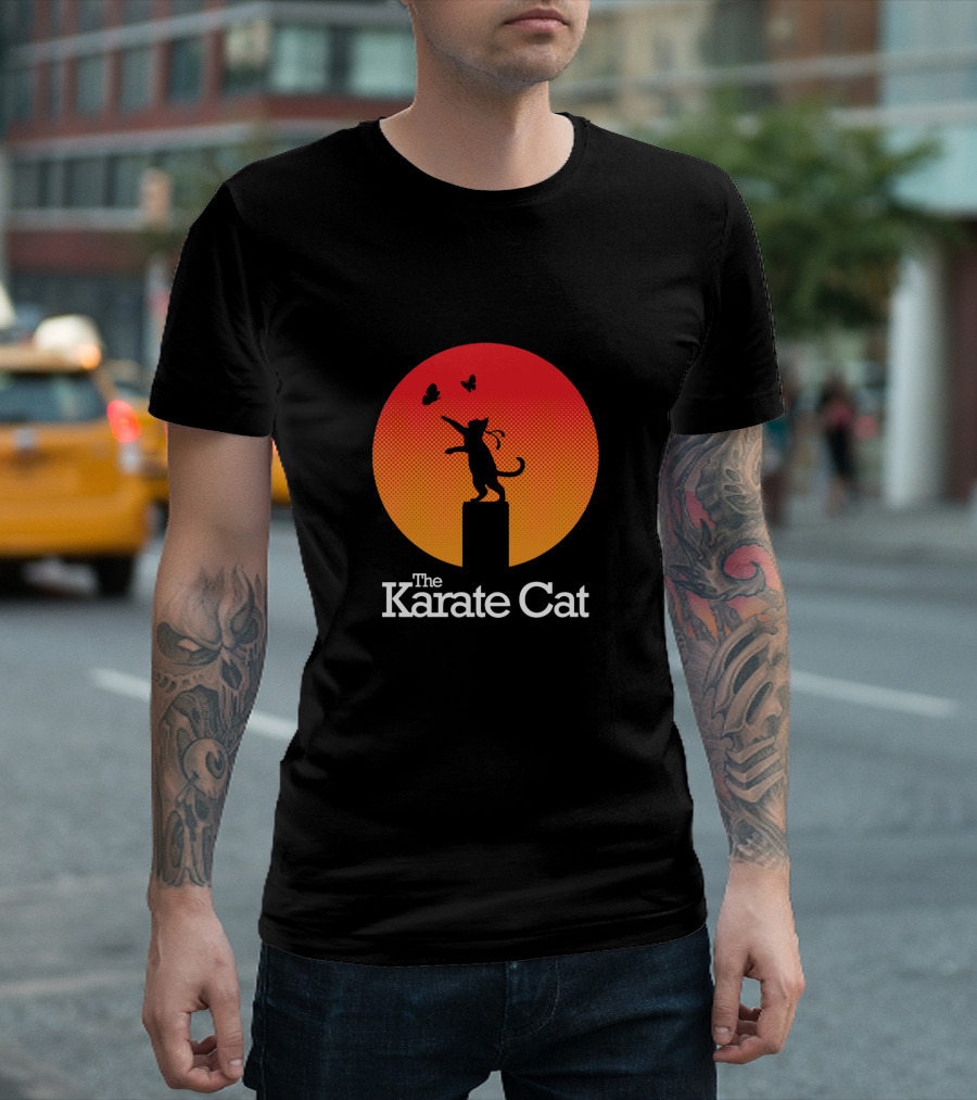 The Karate Cat Sunset Butterfly T-Shirt