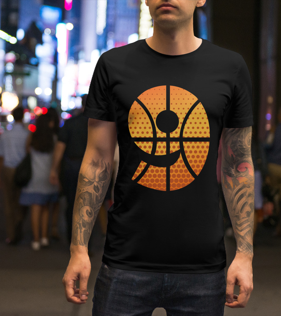 Basketball Number Nine Graphic With Orange Halftone T-Shirt