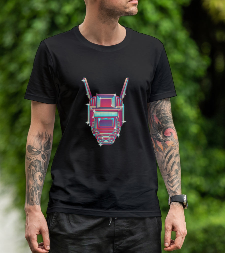 Chappie Retro Futuristic Robot Head With Neon Glow T-Shirt