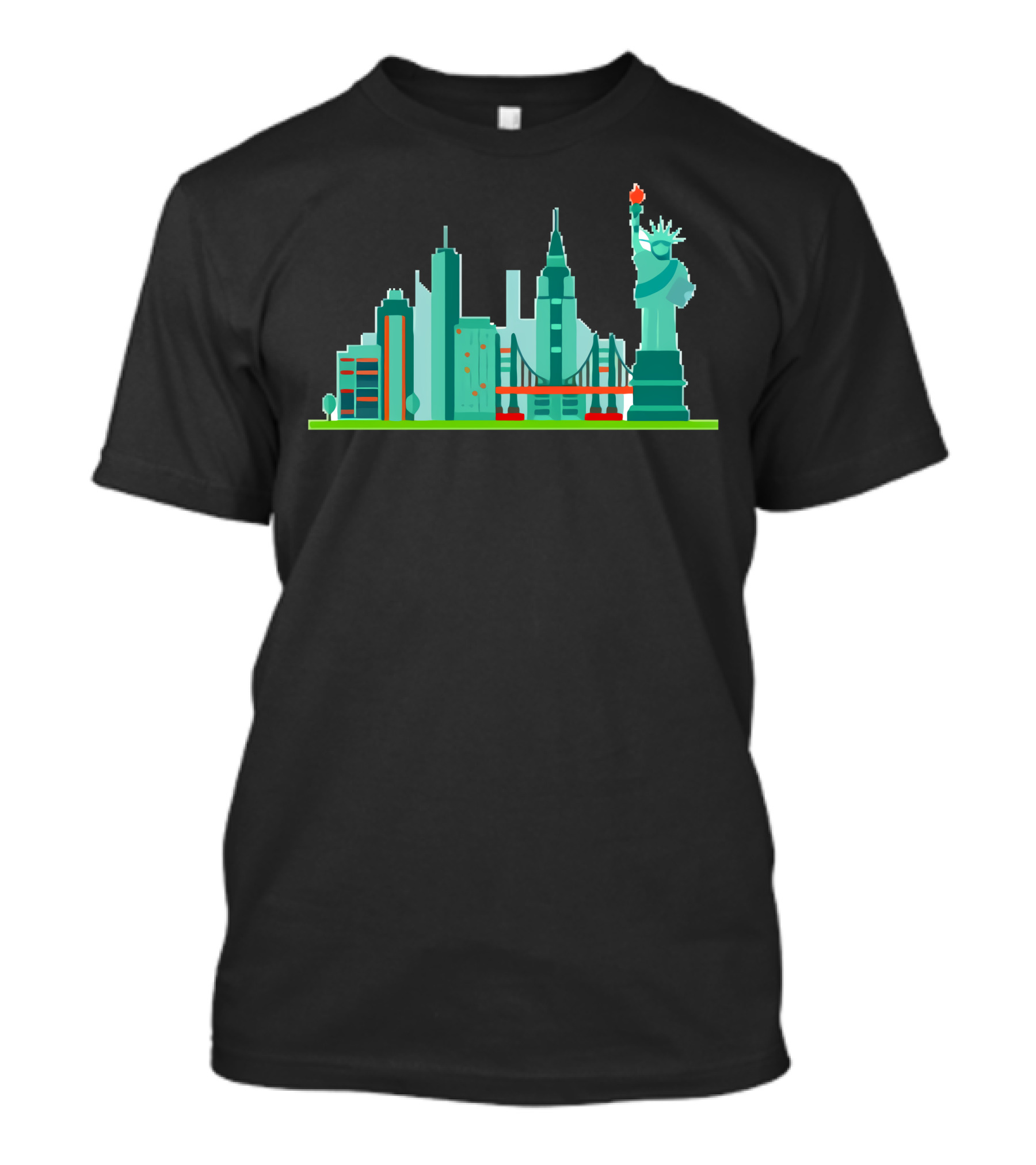 Illustration New York City Skyline Statue Of Liberty Vector Graphics T-Shirt