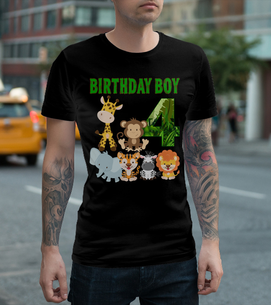 Birthday Boy Jungle Animals 4 T-Shirt
