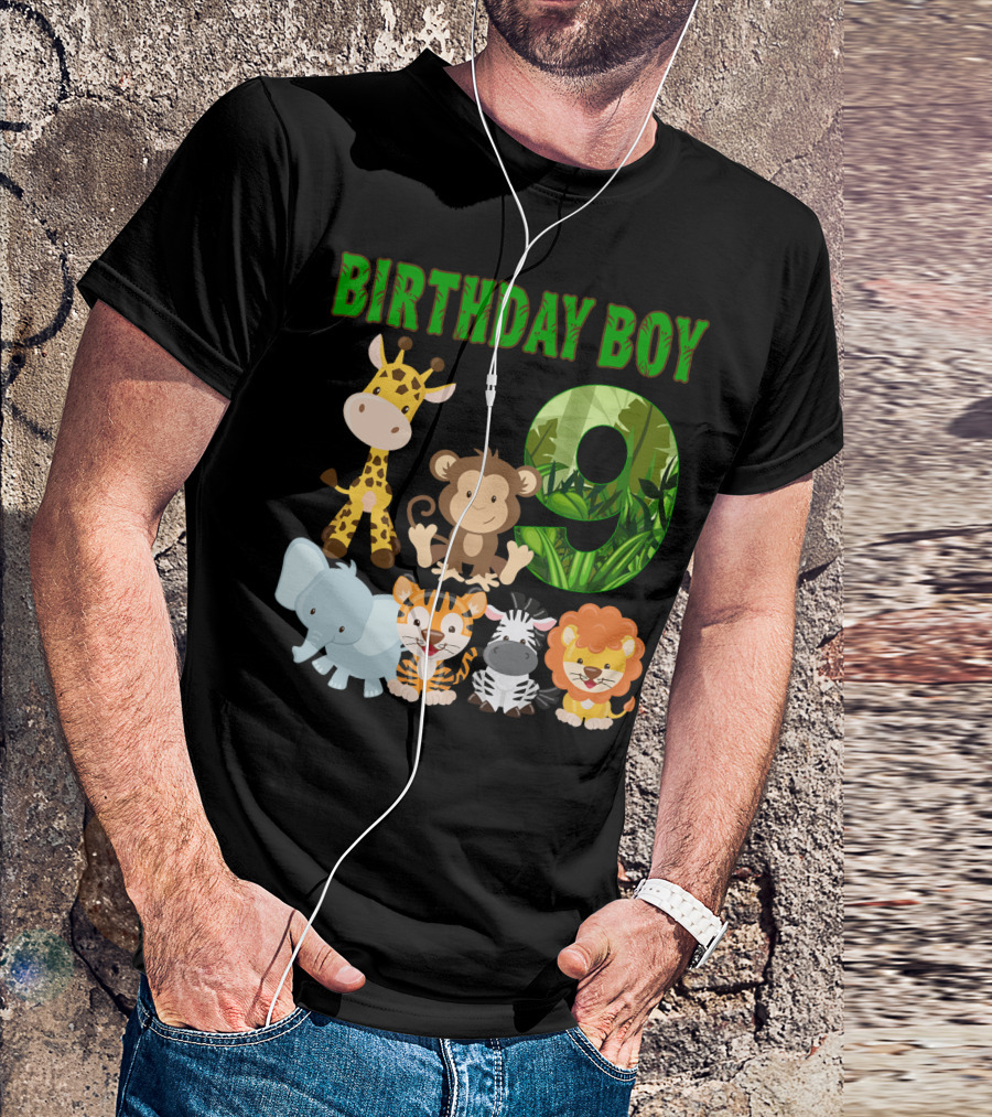 Birthday Boy Jungle Safari Animals Number Nine T-Shirt