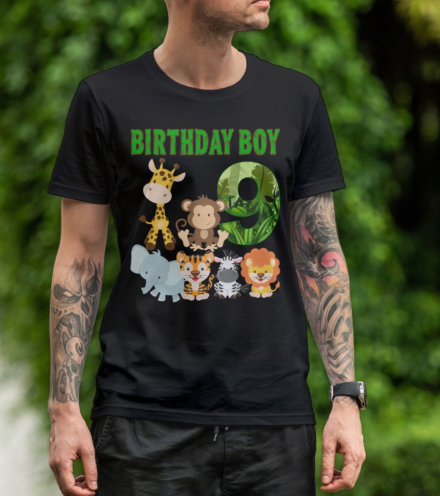 Birthday Boy Jungle Safari Animals Number Nine T-Shirt