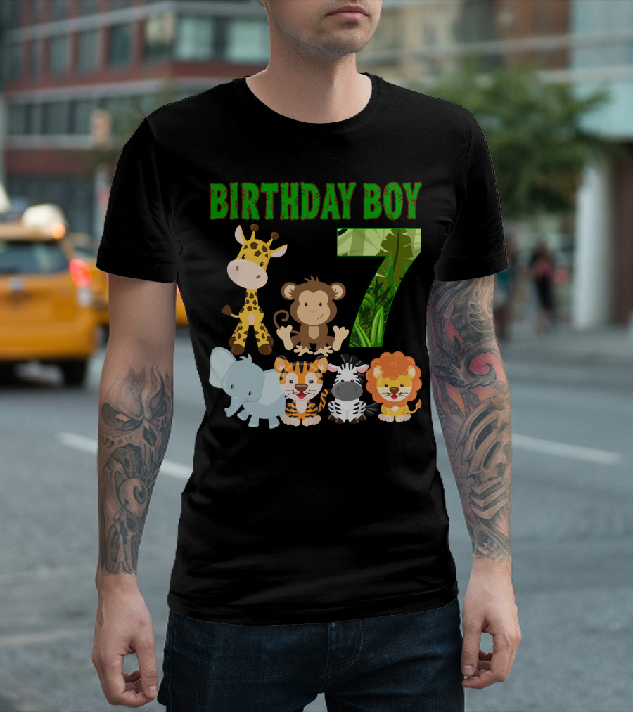 Birthday Boy Jungle Animals Seven T-Shirt
