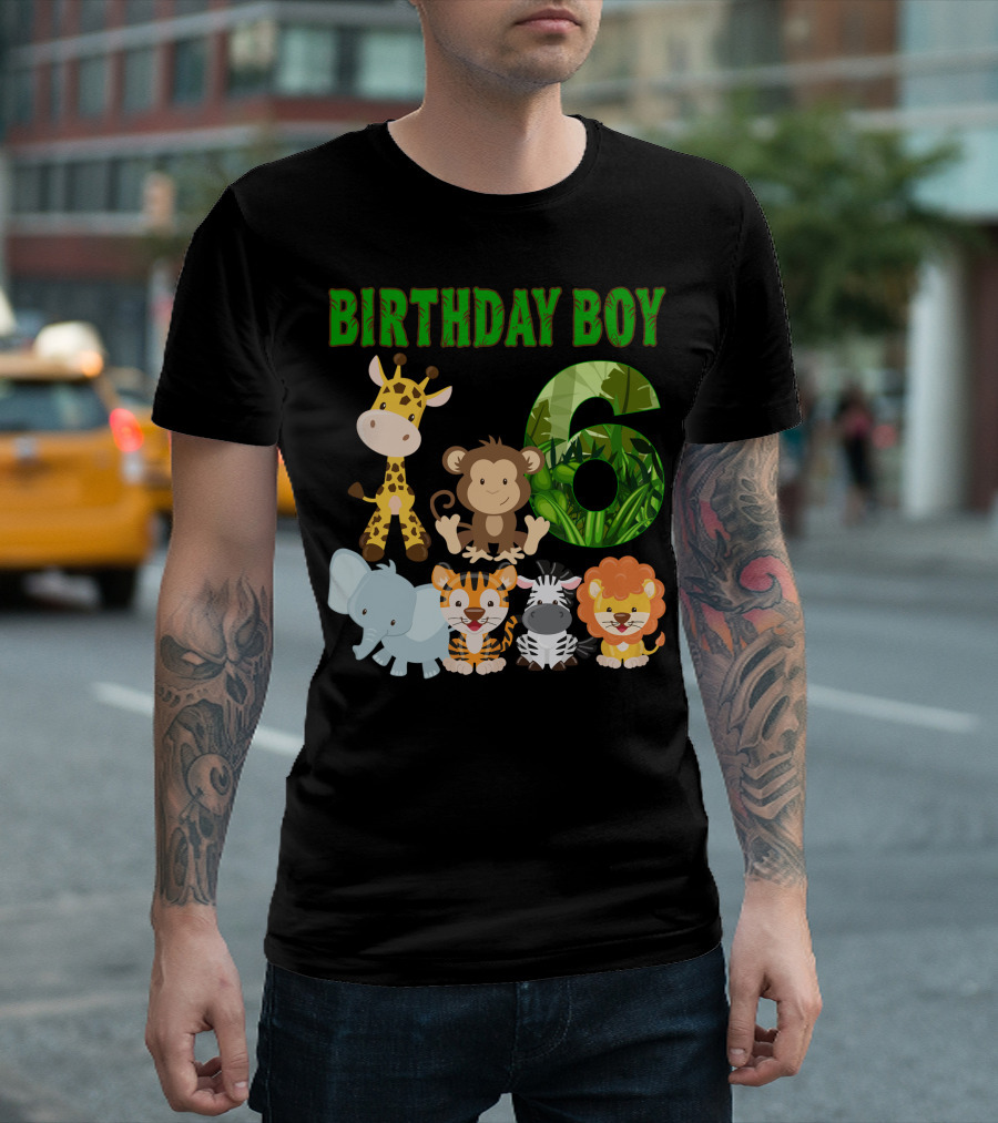 Birthday Boy Jungle Safari Animals Six T-Shirt