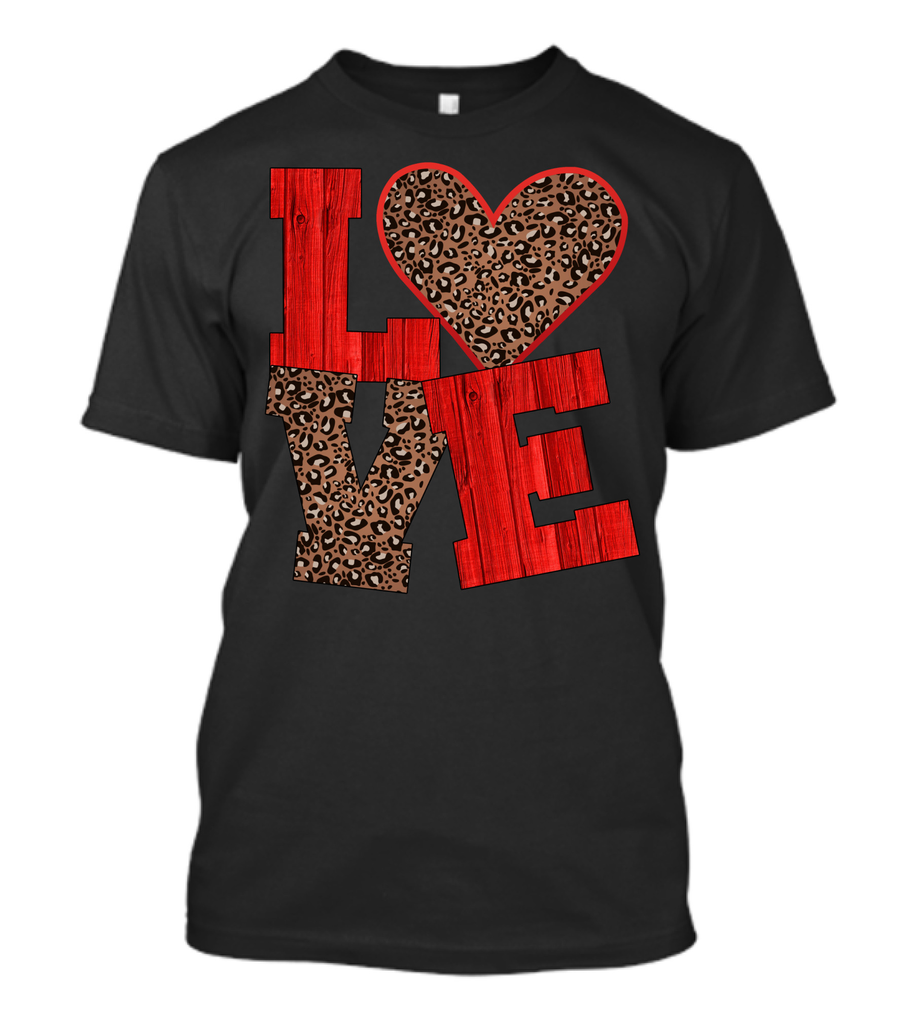 Love Valentine Red Wood Leopard Print T-Shirt