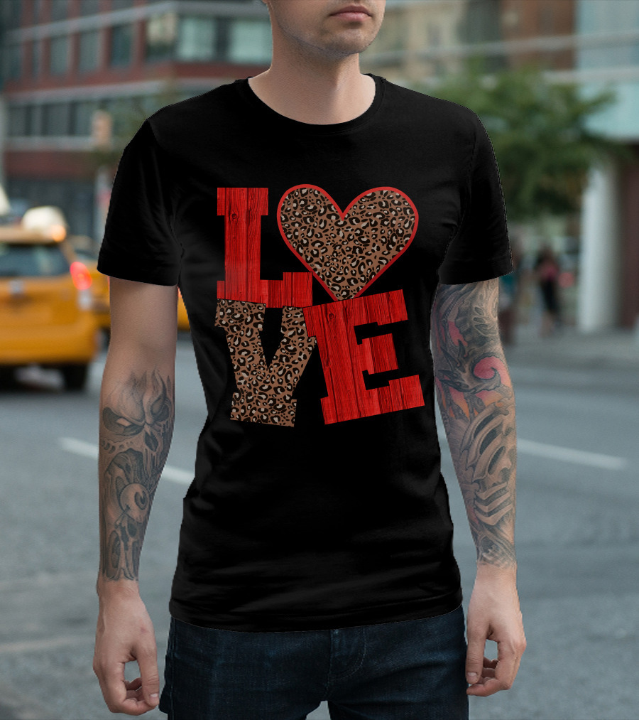 Love Valentine Red Wood Leopard Print T-Shirt